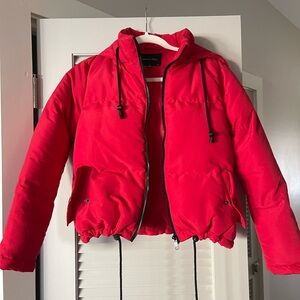 Brave Soul Vibrant Red Cropped Puffer Jacket